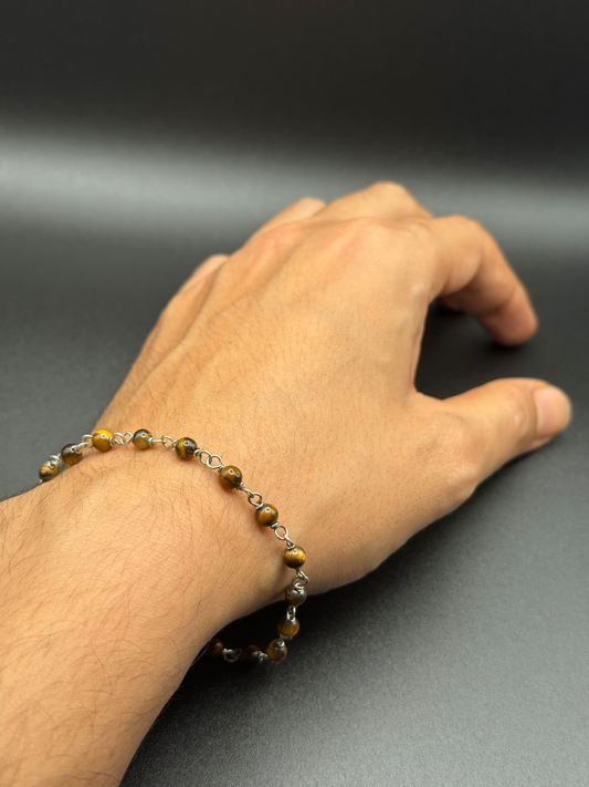 Tiger Eye x 925 Silver Bold Chain Bracelet