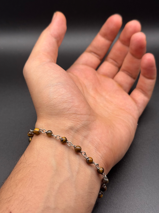 Tiger Eye x 925 Silver Bold Chain Bracelet