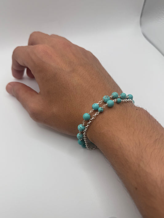 Double Bracelet: Turquoise & Silver