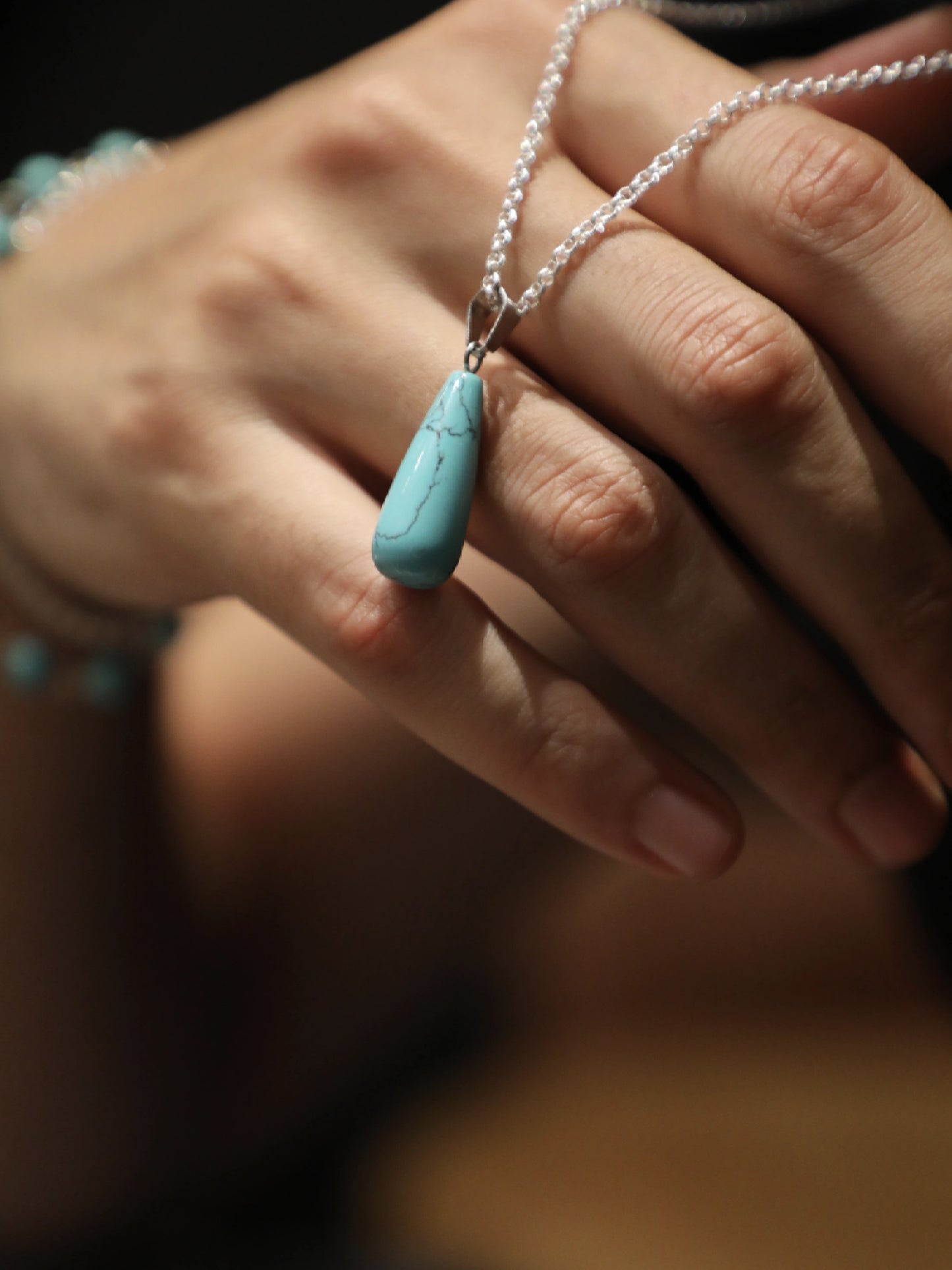 Turquoise Teardrop Silver Necklace