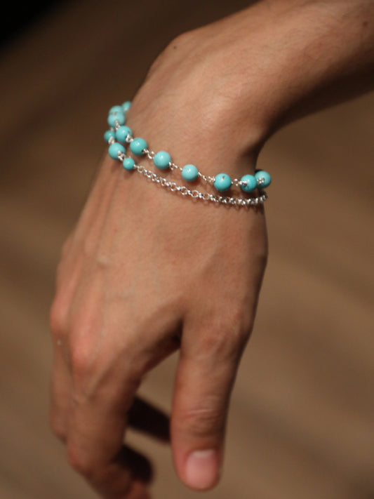 Double Bracelet: Turquoise & Silver