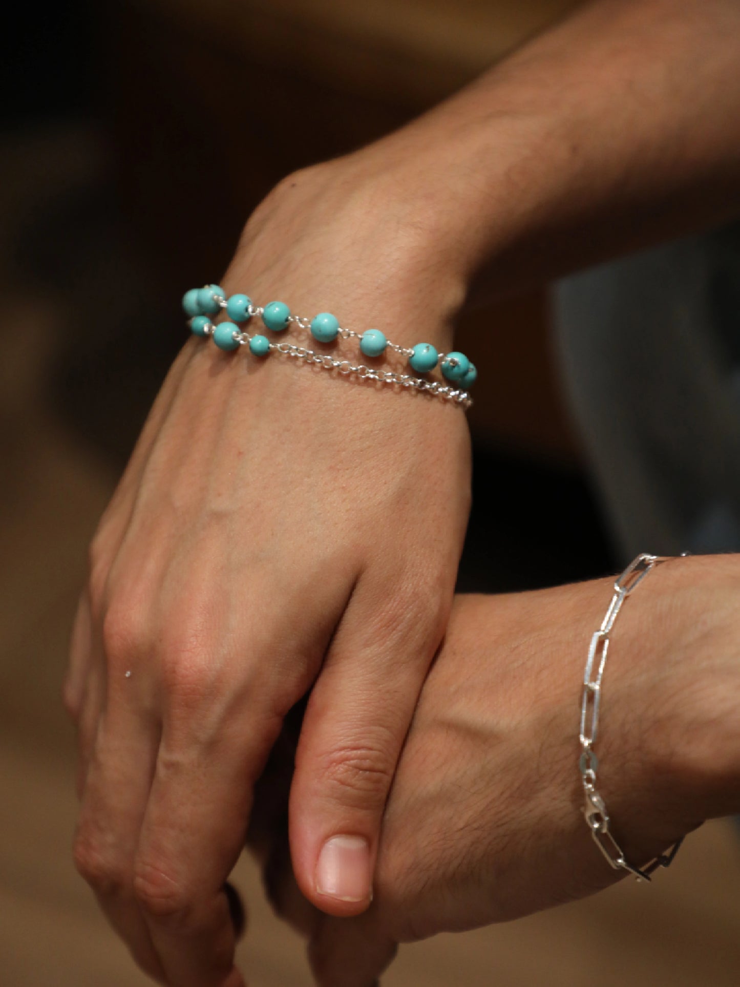 Double Bracelet: Turquoise & Silver