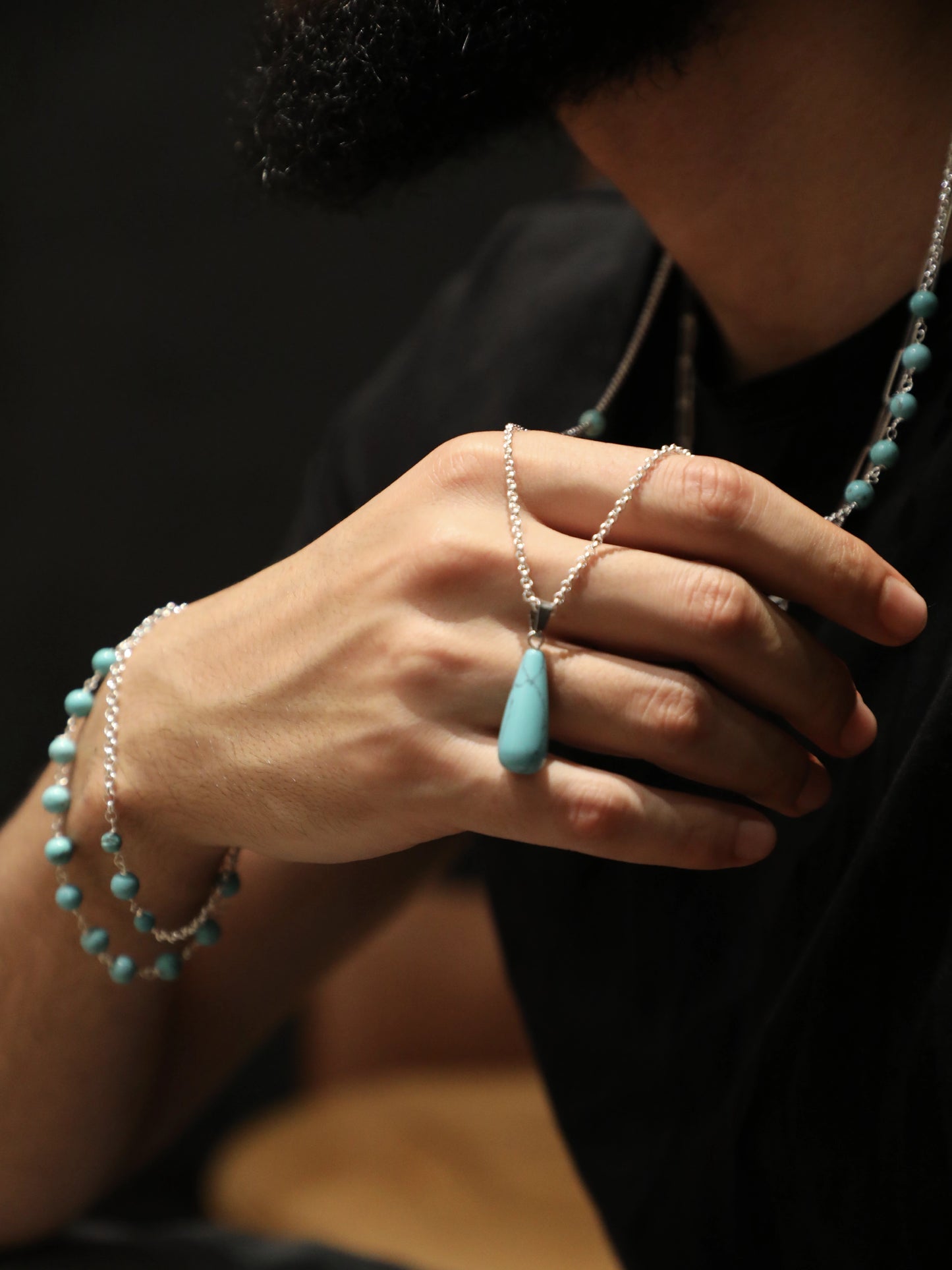 Turquoise Teardrop Silver Necklace