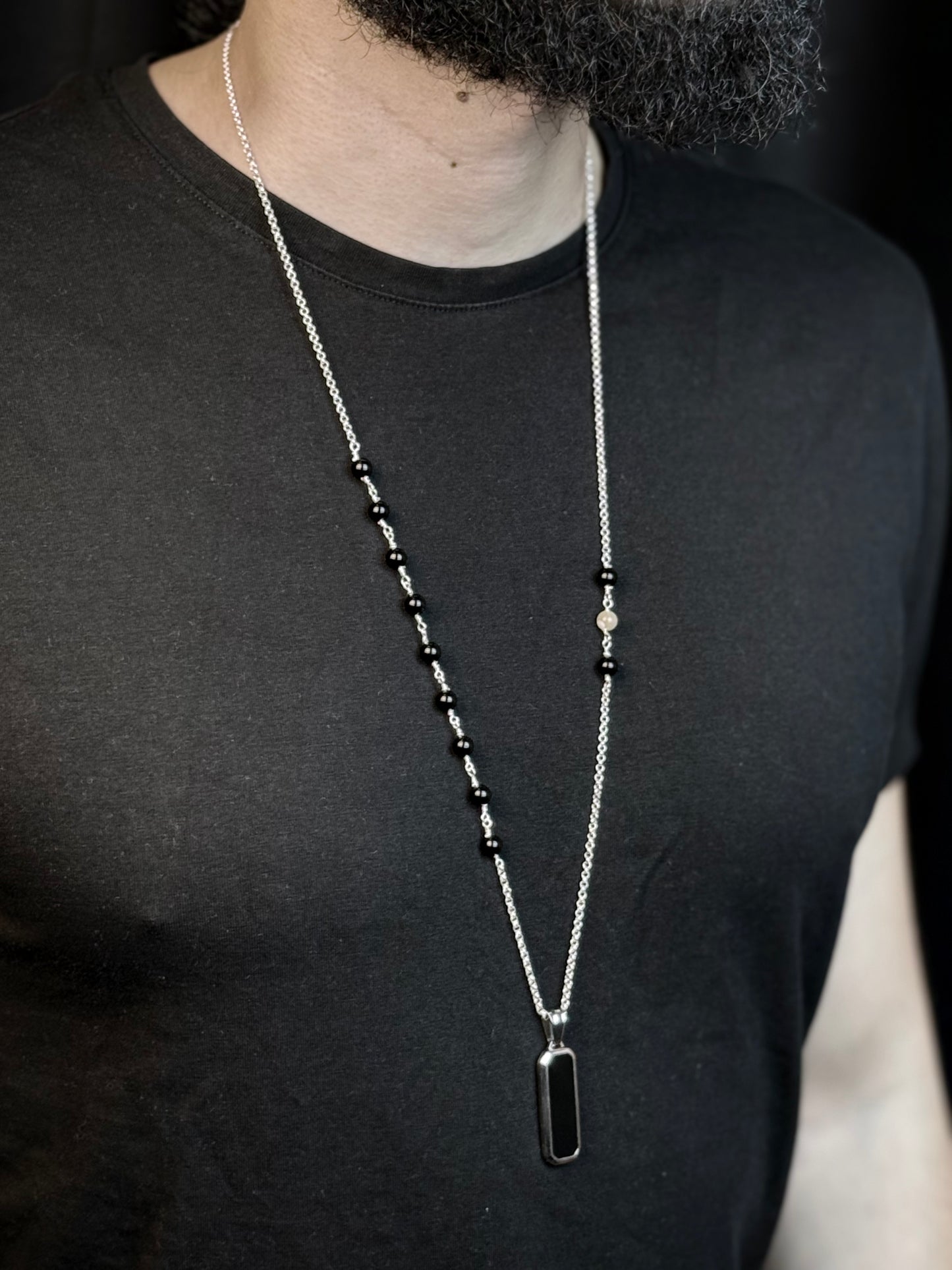 The Onyx Balance – Silver Necklace
