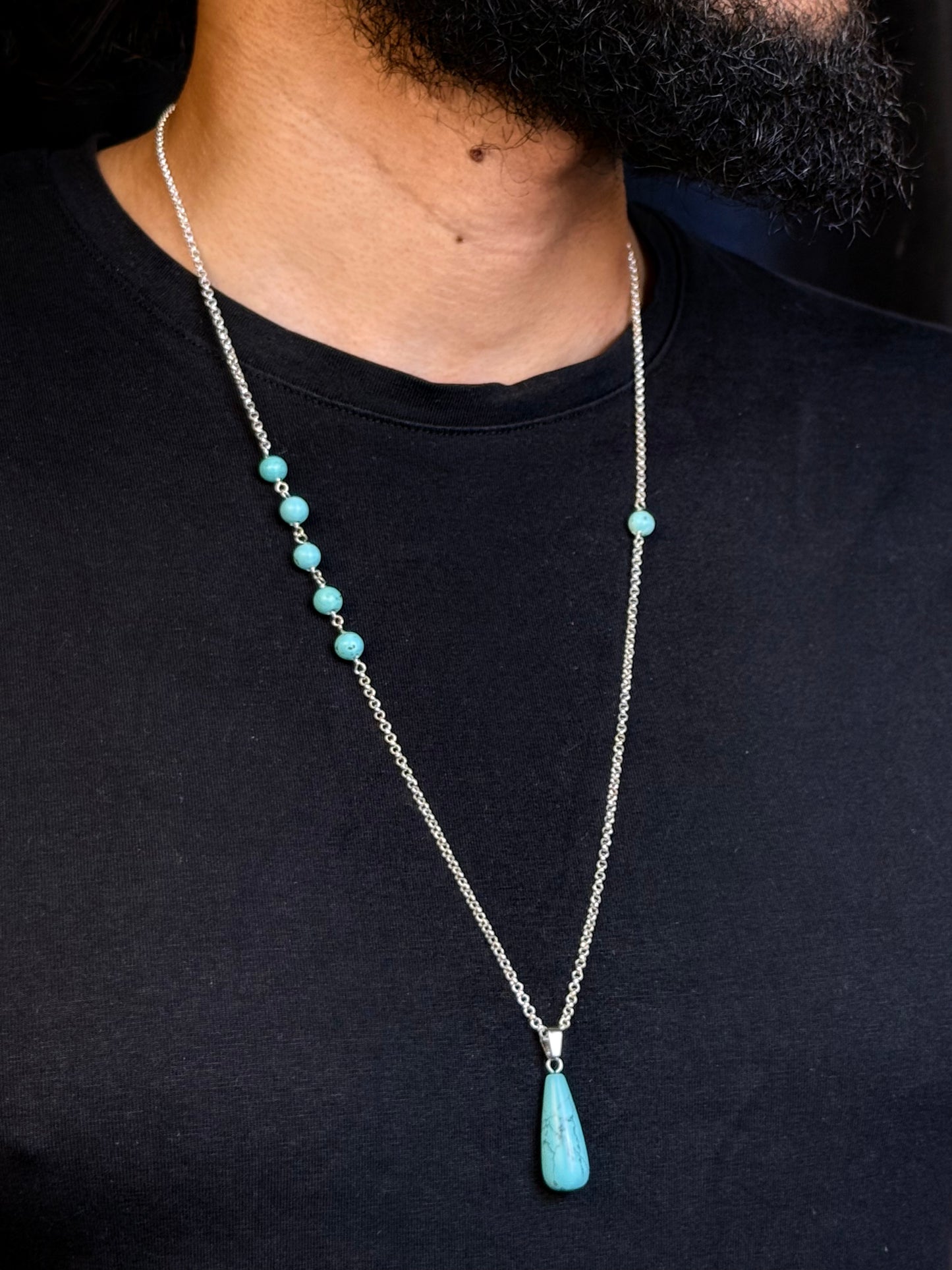 Turquoise Teardrop Silver Necklace