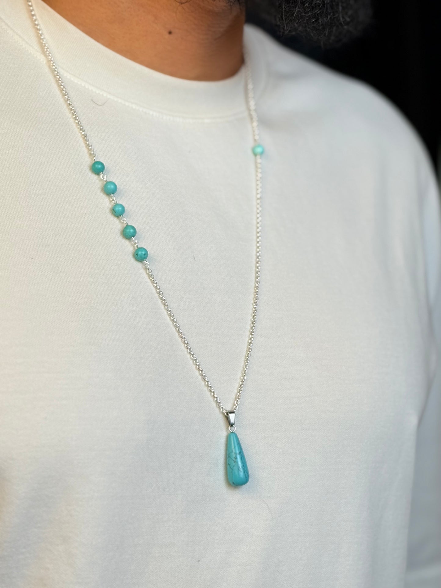 Turquoise Teardrop Silver Necklace