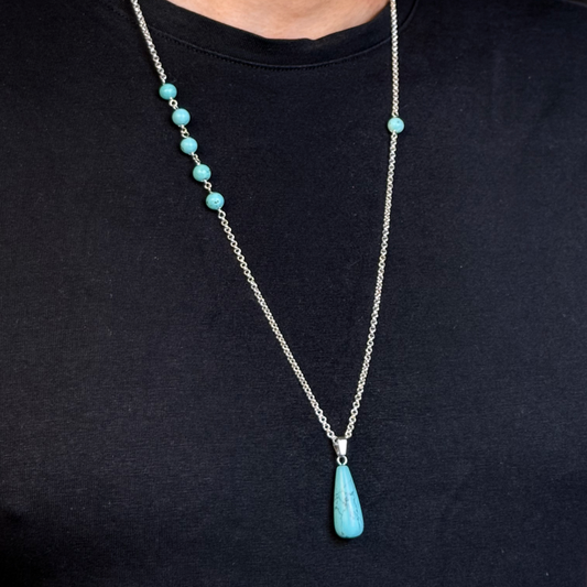 Turquoise Teardrop Silver Necklace