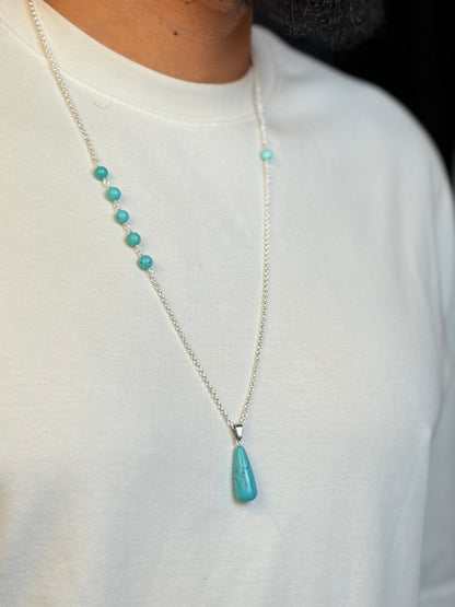 Turquoise Teardrop Silver Necklace
